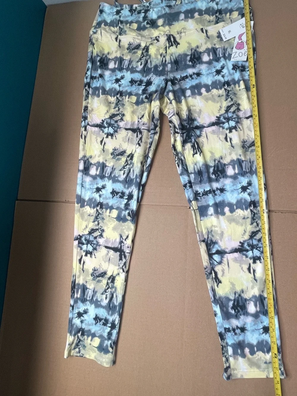 Abstract Tie Dye Leggings Blue Yellow Stretch Yoga Pants Zoe by Zoe & Phoebe Y2K